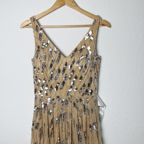 Max Duggal Embellished Sleeveless V Neck A Line Gown - Picture 3 of 10